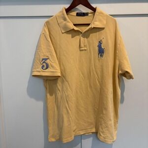 Polo Ralph Lauren Shirt Mens 2XB Yellow‎ Big Pony Number 3 Short Sleeve Cotton